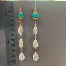 Load image into Gallery viewer, Artisan Turquoise and Rainbow Moonstone Dangle Earrings, OOAK
