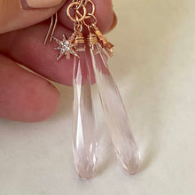 Load image into Gallery viewer, Morganite Pink Quartz and CZ Star Dangle Earrings, Rose Gold, OOAK
