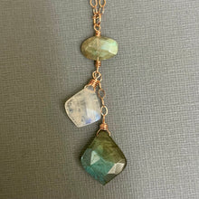 Load image into Gallery viewer, Rainbow Moonstone and Labradorite Moroccan Cut Necklace, 14k Rose Gold Filled, OOAK
