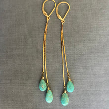 Load image into Gallery viewer, Turquoise Tassel Earrings, almond, OOAK