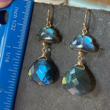 Load image into Gallery viewer, Raincloud and Raindrop Labradorite Earrings in sterling, rose gold or gold