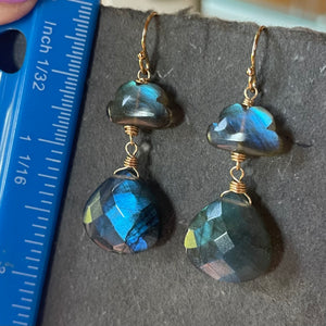 Raincloud and Raindrop Labradorite Earrings in sterling, rose gold or gold