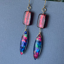 Load image into Gallery viewer, Marquise Ammolite and Murano Glass Earrings OOAK