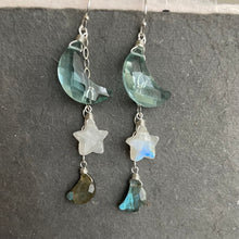 Load image into Gallery viewer, Crescent Moon and Star Earrings, metal and earwire options