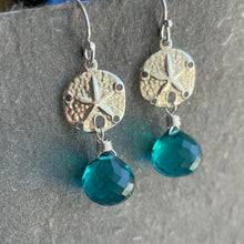 Load image into Gallery viewer, Sand Dollar Paraiba Blue Onion Quartz Dangle Earrings