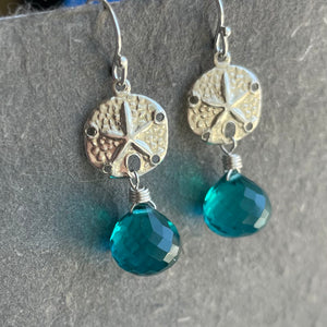 Sand Dollar Paraiba Blue Onion Quartz Dangle Earrings