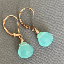 Load image into Gallery viewer, Aqua Chalcedony Leverback Earrings, metal options