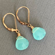 Aqua Chalcedony Leverback Earrings, metal options