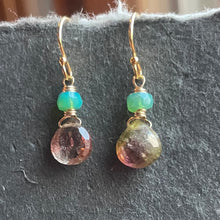 Load image into Gallery viewer, Pink Watermelon Tourmaline and Opal Earrings, OOAK