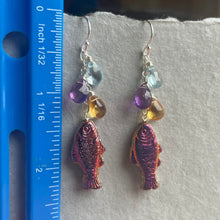 Load image into Gallery viewer, Iridescent Czech Glass Fish and Birthstone Earrings