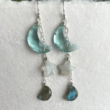 Load image into Gallery viewer, Crescent Moon and Star Earrings, metal and earwire options