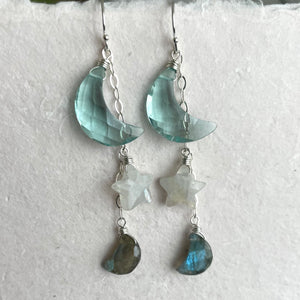 Crescent Moon and Star Earrings, metal and earwire options