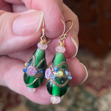 Load image into Gallery viewer, Vintage Wedding Cake Emerald Green Teardrop Earrings, Metal Options