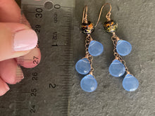 Load image into Gallery viewer, Night Sky Dichroic Murano Glass and Hydrangea Chalcedony Dangle Earrings, Metal options