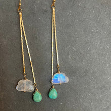 Load image into Gallery viewer, Spring Clouds Rainbow Moonstone and Turquoise Tassel Earrings