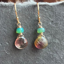 Load image into Gallery viewer, Pink Watermelon Tourmaline and Opal Earrings, OOAK
