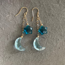 Load image into Gallery viewer, Crescent Moon and Star Earrings