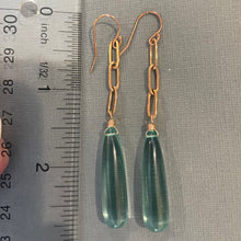 Load image into Gallery viewer, Rose Gold and Aquamarine Elongated Teardrop Dangle Earrings