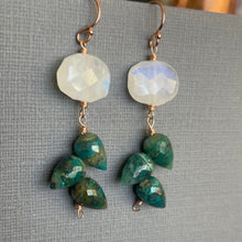 Load image into Gallery viewer, Chrysocolla and Moonstone Rose Gold Earrings, OOAK