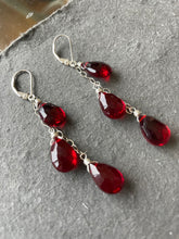 Load image into Gallery viewer, Garnet Red Trio Cascade Earrings