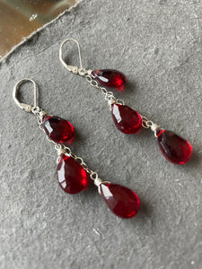 Garnet Red Trio Cascade Earrings
