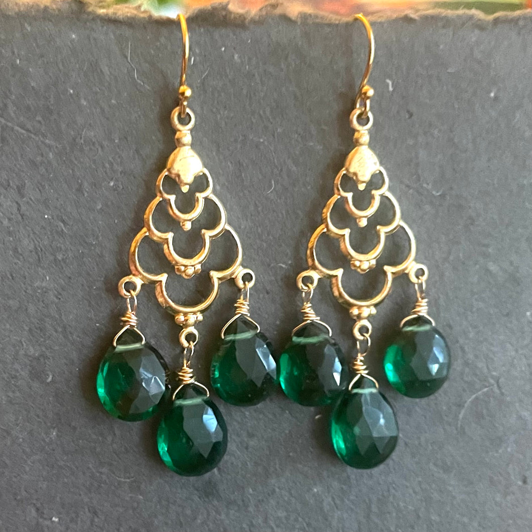 Emerald City Chandelier Earrings, OOAK