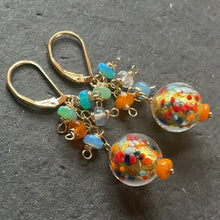 Load image into Gallery viewer, Klimt-ish Murano Glass and Opal Dangle Earrings