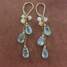 Load image into Gallery viewer, Aquamarine blue Kyanite and Opal earrings