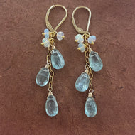 Aquamarine blue Kyanite and Opal earrings, earwire and metal options