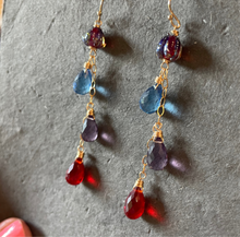 Load image into Gallery viewer, Flora European Lampwork And Quartz Dangle Earrings, Blue, Purple And Red, earwire options