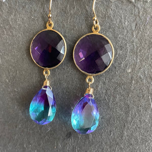 Amethyst And Doublet Cascade Earrings, OOAK