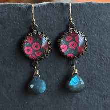 Load image into Gallery viewer, Red Poppies and Blue Flash Labradorite Earrings, OOAK