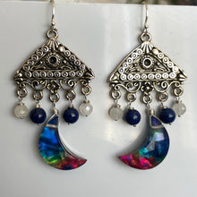 Load image into Gallery viewer, Ammolite Moon Chandelier Earrings, OOAK