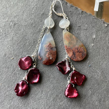 Load image into Gallery viewer, Cranberry Cocktail Moss Agate Cascade Earrings, OOAK