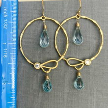 Load image into Gallery viewer, Natural Blue Topaz Butterfly Hoop Earrings, OOAK