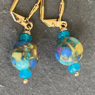 Jasper and Blue Opal Round Earrings, OOAK