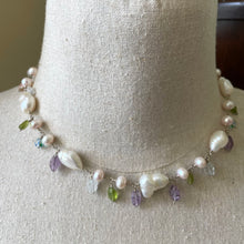 Load image into Gallery viewer, Vintage Estate Baroque Pearl Necklace, Amethyst, Peridot Carved Leaves