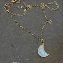 Load image into Gallery viewer, Rainbow Moonstone Carved Moon Necklace