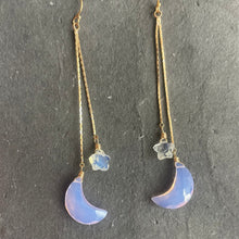 Load image into Gallery viewer, Moon and Star Tassel Earrings, Lavender and Opalite Quartz