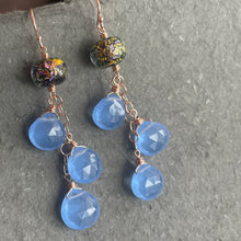 Load image into Gallery viewer, Night Sky Dichroic Murano Glass and Hydrangea Chalcedony Dangle Earrings, Metal options