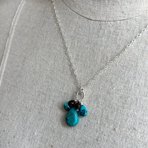Natural Turquoise and Rhodolite Garnet Cluster Necklace, OOAK