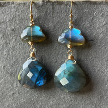 Load image into Gallery viewer, Raincloud and Raindrop Labradorite Earrings in sterling, rose gold or gold