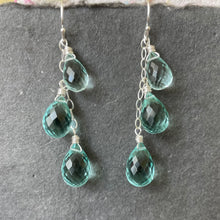 Load image into Gallery viewer, Seafoam TRIO Teardrop Quartz Dangles, Earwire and metal choices