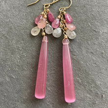 Load image into Gallery viewer, Sapphire Gemstone Dangles with Elongated Shimmer Quartz, OOAK