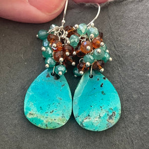 Chrysocolla Cluster Earrings, OOAK