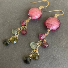 Load image into Gallery viewer, Pink Sands OOAK Murano Glass and Tourmaline Dangle Earrings
