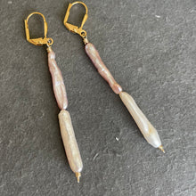 Load image into Gallery viewer, Japanese 2 Color Biwa Freshwater Pearl Dangle Earrings, OOAK