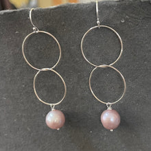 Load image into Gallery viewer, Mauve-y Pink Edison Pearl Double Hoop Earrings, Sterling Silver, OOAK