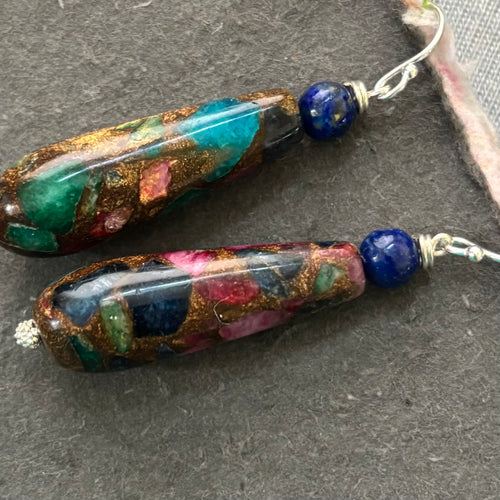 Ruby, Sapphire and Emerald Inlay Earrings- #6 OOAK