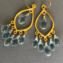 Load image into Gallery viewer, Natural Blue Topaz Goddess Earrings, Gold or Sterling Silver